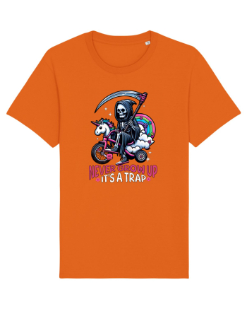 Ilustrație schelet amuzant călare pe un triciclu Bright Orange