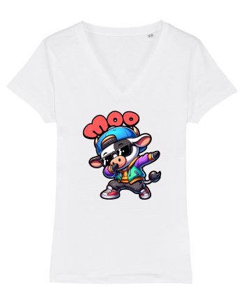 Vaca Amuzantă Dansând Dab în Stil Chibi White