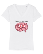 Listen to your brain Tricou mânecă scurtă guler V Damă Evoker