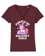 Unicorn Drăguț Mov Susține Copilul Militar Tricou mânecă scurtă guler V Damă Evoker
