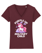 Unicorn Drăguț Mov Susține Copilul Militar Tricou mânecă scurtă guler V Damă Evoker