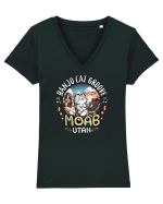 MOAB Utah Arches cu Pisică Grozavă pe Banjo Tricou mânecă scurtă guler V Damă Evoker
