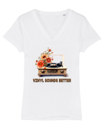 in stil retro chic - Vinyl sounds better Tricou mânecă scurtă guler V Damă Evoker