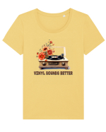 in stil retro chic - Vinyl sounds better Tricou mânecă scurtă guler larg fitted Damă Expresser