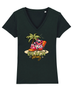 Porc de Vară pe Plajă Tricou mânecă scurtă guler V Damă Evoker