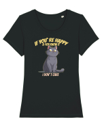IF YOU`RE HAPPY & U KNOW IT,  I DON`T CARE   Tricou mânecă scurtă guler larg fitted Damă Expresser