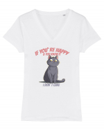 IF YOU`RE HAPPY & U KNOW IT,  I DON`T CARE  2 Tricou mânecă scurtă guler V Damă Evoker