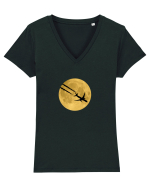Avion peste luna Tricou mânecă scurtă guler V Damă Evoker