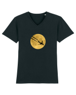 Avion peste luna Tricou mânecă scurtă guler V Bărbat Presenter