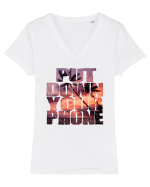 PUT DOWN YOUR PHONE & enjoy life 3 Tricou mânecă scurtă guler V Damă Evoker