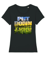 PUT DOWN YOUR PHONE & enjoy life 3 Tricou mânecă scurtă guler larg fitted Damă Expresser