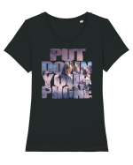 PUT DOWN YOUR PHONE & enjoy life 4 Tricou mânecă scurtă guler larg fitted Damă Expresser