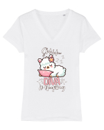 Bebeluș Llama Drăguț Dormind Tricou mânecă scurtă guler V Damă Evoker