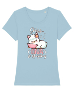 Bebeluș Llama Drăguț Dormind Tricou mânecă scurtă guler larg fitted Damă Expresser