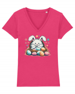 Easter Mood - iepuras dragut cu oua colorate Tricou mânecă scurtă guler V Damă Evoker