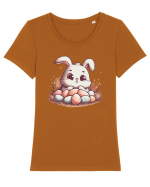 Easter Mood - iepuras dragut cu oua colorate Tricou mânecă scurtă guler larg fitted Damă Expresser