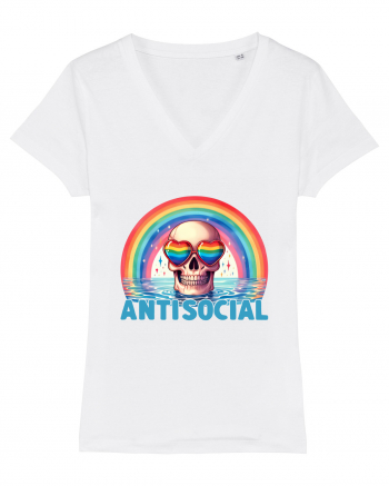 Antisocial Rainbow Skull White