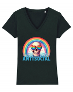 Antisocial Rainbow Skull Tricou mânecă scurtă guler V Damă Evoker