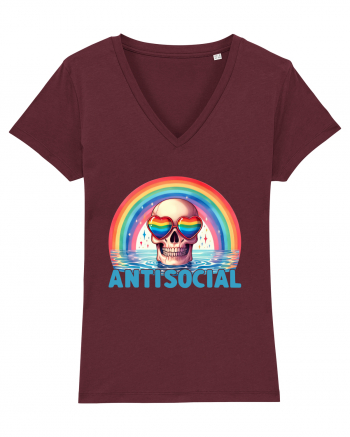 Antisocial Rainbow Skull Burgundy