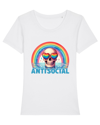 Antisocial Rainbow Skull White