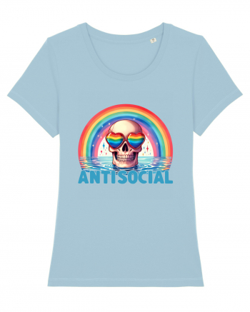 Antisocial Rainbow Skull Sky Blue