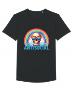 Antisocial Rainbow Skull Tricou mânecă scurtă guler larg Bărbat Skater