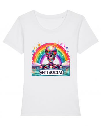Antisocial Rainbow Skull White