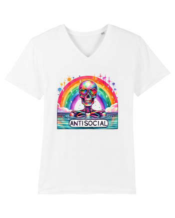 Antisocial Rainbow Skull White