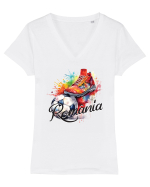 Fotbal Romania - Cu mingea la picior Tricou mânecă scurtă guler V Damă Evoker