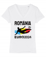 Suporter Romania - Euro 2024 jucator de fotbal Tricou mânecă scurtă guler V Damă Evoker
