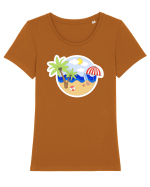 Tropical Tricou mânecă scurtă guler larg fitted Damă Expresser