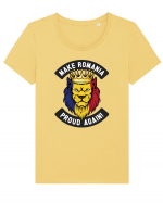 Suporter Romania - Make Romania proud again Tricou mânecă scurtă guler larg fitted Damă Expresser