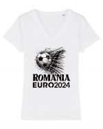 pentru suporteri - Romania da goluri la Euro 2024 Tricou mânecă scurtă guler V Damă Evoker