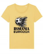 pentru suporteri - Romania da goluri la Euro 2024 Tricou mânecă scurtă guler larg fitted Damă Expresser