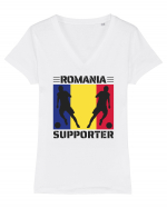 Fotbal Romania - Romanian supporter v1 Tricou mânecă scurtă guler V Damă Evoker