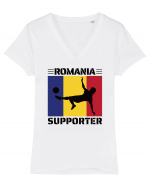 Fotbal Romania - Romanian supporter v2 Tricou mânecă scurtă guler V Damă Evoker