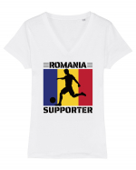 Fotbal Romania - Romanian supporter v3 Tricou mânecă scurtă guler V Damă Evoker