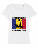 Fotbal Romania - Romanian supporter v5 Tricou mânecă scurtă guler V Damă Evoker