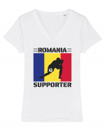 Fotbal Romania - Romanian supporter v6 Tricou mânecă scurtă guler V Damă Evoker