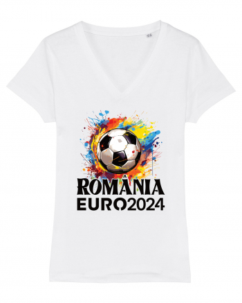 Suporter Romania - Splashed football Euro 2024 White