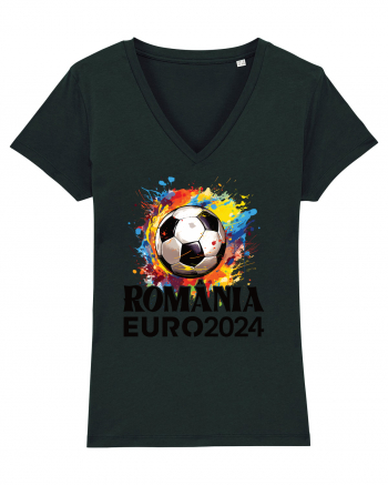 Suporter Romania - Splashed football Euro 2024 Black