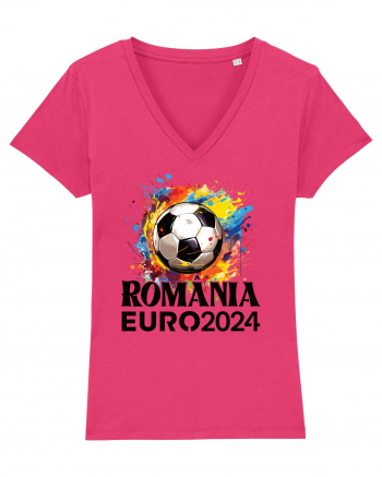 Suporter Romania - Splashed football Euro 2024 Raspberry