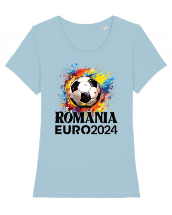 Suporter Romania - Splashed football Euro 2024 Sky Blue