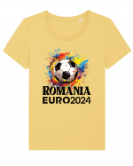 Suporter Romania - Splashed football Euro 2024 Tricou mânecă scurtă guler larg fitted Damă Expresser