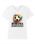 Suporter Romania - Splashed football Euro 2024 Tricou mânecă scurtă guler V Bărbat Presenter