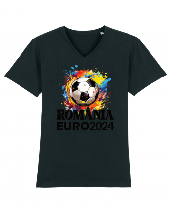 Suporter Romania - Splashed football Euro 2024 Black