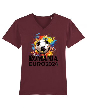 Suporter Romania - Splashed football Euro 2024 Burgundy