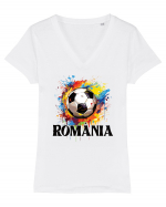 pentru fanii fotbalului românesc - Splashed football v2 Tricou mânecă scurtă guler V Damă Evoker