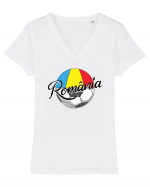 Suporter fotbal Romania v2 Tricou mânecă scurtă guler V Damă Evoker