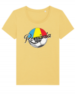 Suporter fotbal Romania v2 Tricou mânecă scurtă guler larg fitted Damă Expresser